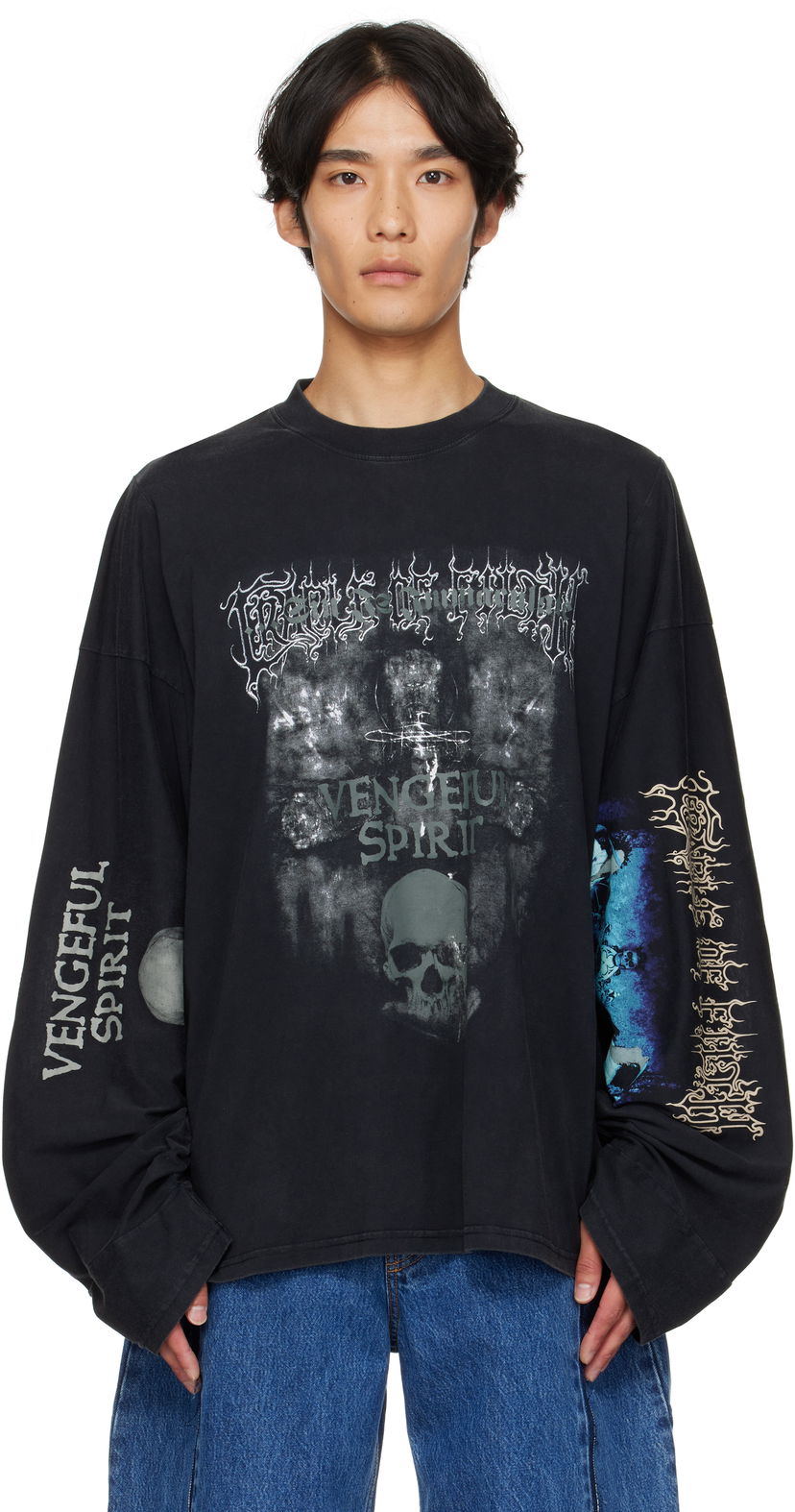 Majica kratkih rukava VETEMENTS Vetements Cradle of Filth 'Spirit' Cut-Up Longsleeve T-Shirt Crna | UCF76LS680M