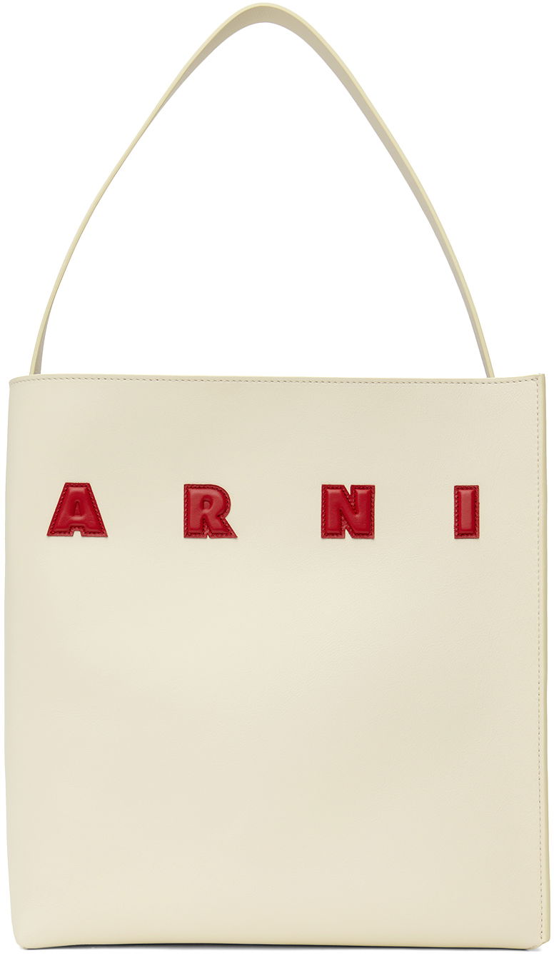 Tote bag Marni Medium Leather Museo Patches Tote Bijela | SHMP0106U0 P6483