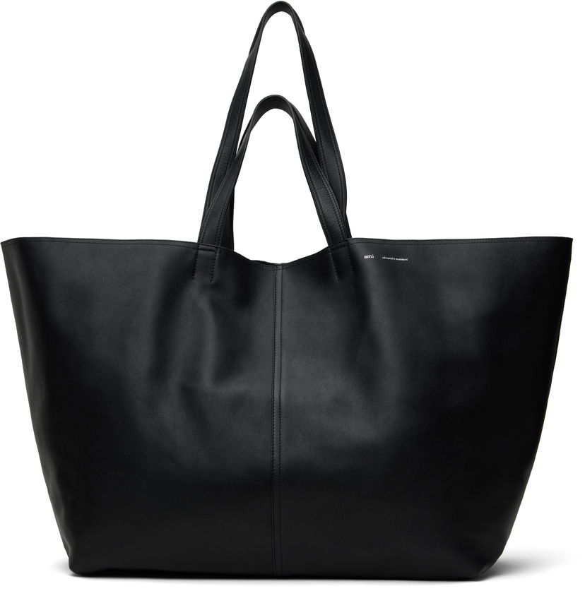 Tote bag AMI AMI Paris Leather Midi Maxi Tote Crna | ULL024.AL0090