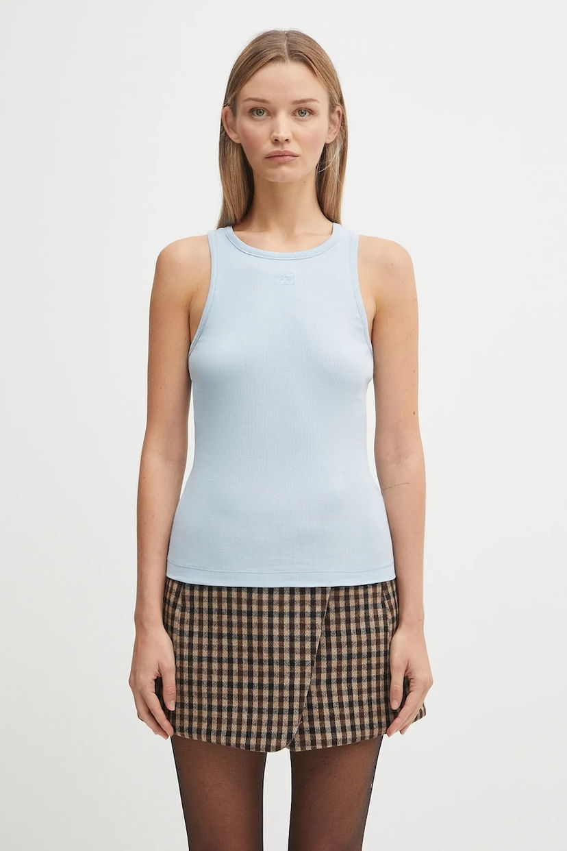 Majica bez rukava GANNI GANNI Soft Cotton Ribbed Tank Top Plava | T4143