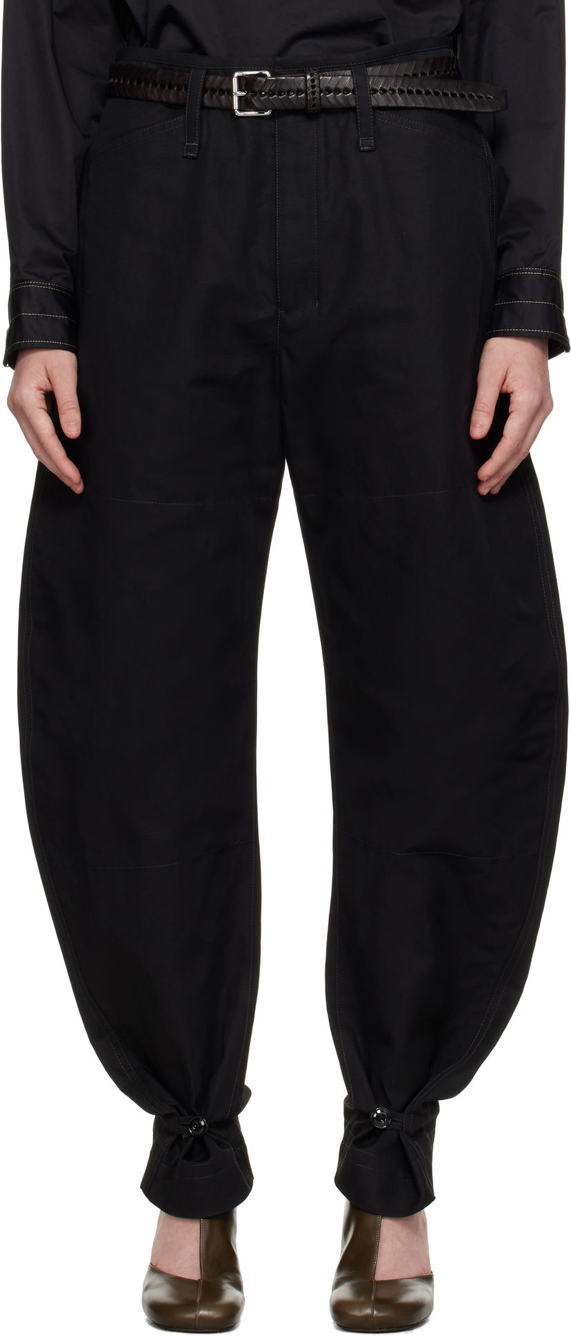Hlače LEMAIRE Lemaire Tapered Tie-Hem Trousers Crna | PA1184 LF1350
