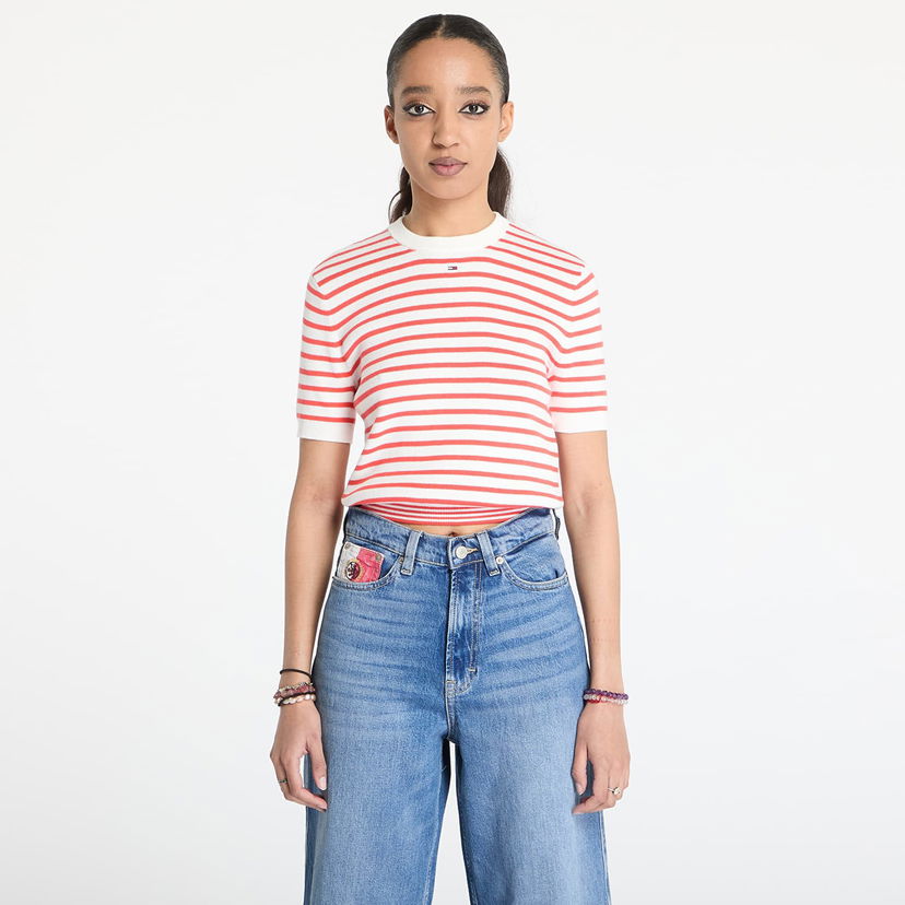 Majica kratkih rukava Tommy Hilfiger Tommy Jeans Essential Short Sleeve Striped Sweater Bijela | DW0DW19336 0EX