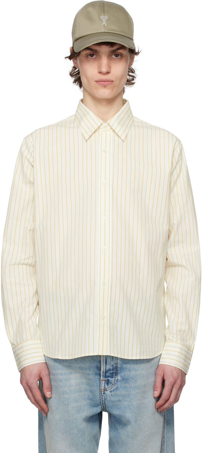 Košulja AMI AMI Paris Classic Striped Shirt Žuta | HSH051.CO0109