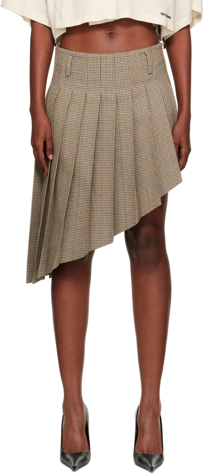 Suknja We11done We11done Asymmetric Checked Midi Skirt Smeđa | WD-SK2-25-276-W-BG