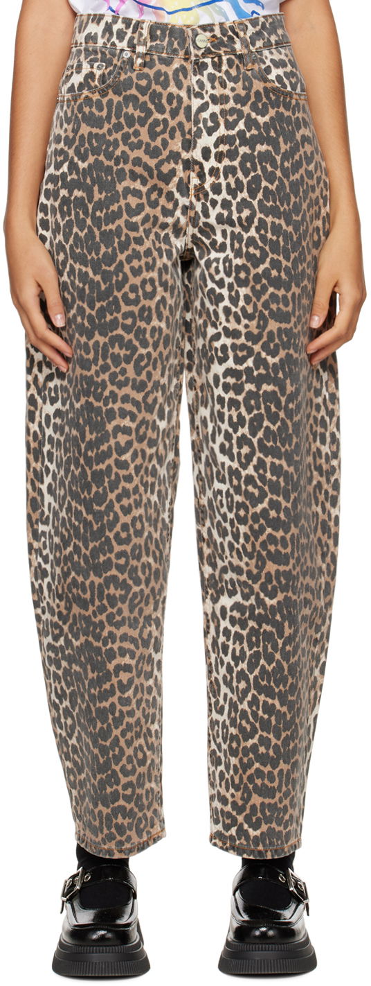 Jeans GANNI Leopard Print High-Waisted Jeans Smeđa | J1184