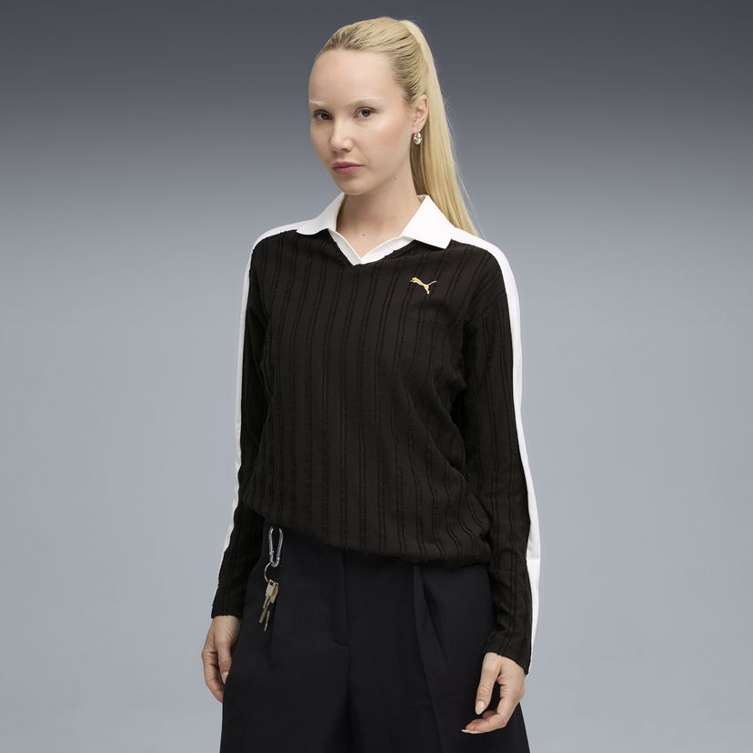 Polo majica Puma Women's T7 Relaxed Long Sleeve Polo Crna | 632141_01