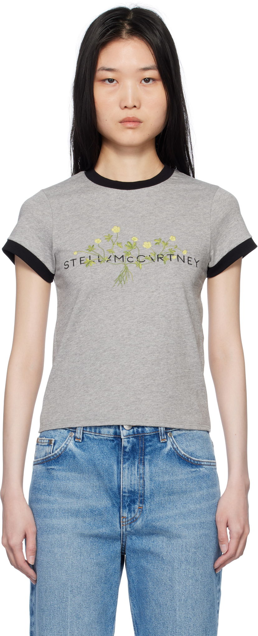 Majica kratkih rukava Stella McCartney Stella McCartney Floral Embroidered T-Shirt Siva | 6J03723SPZ75