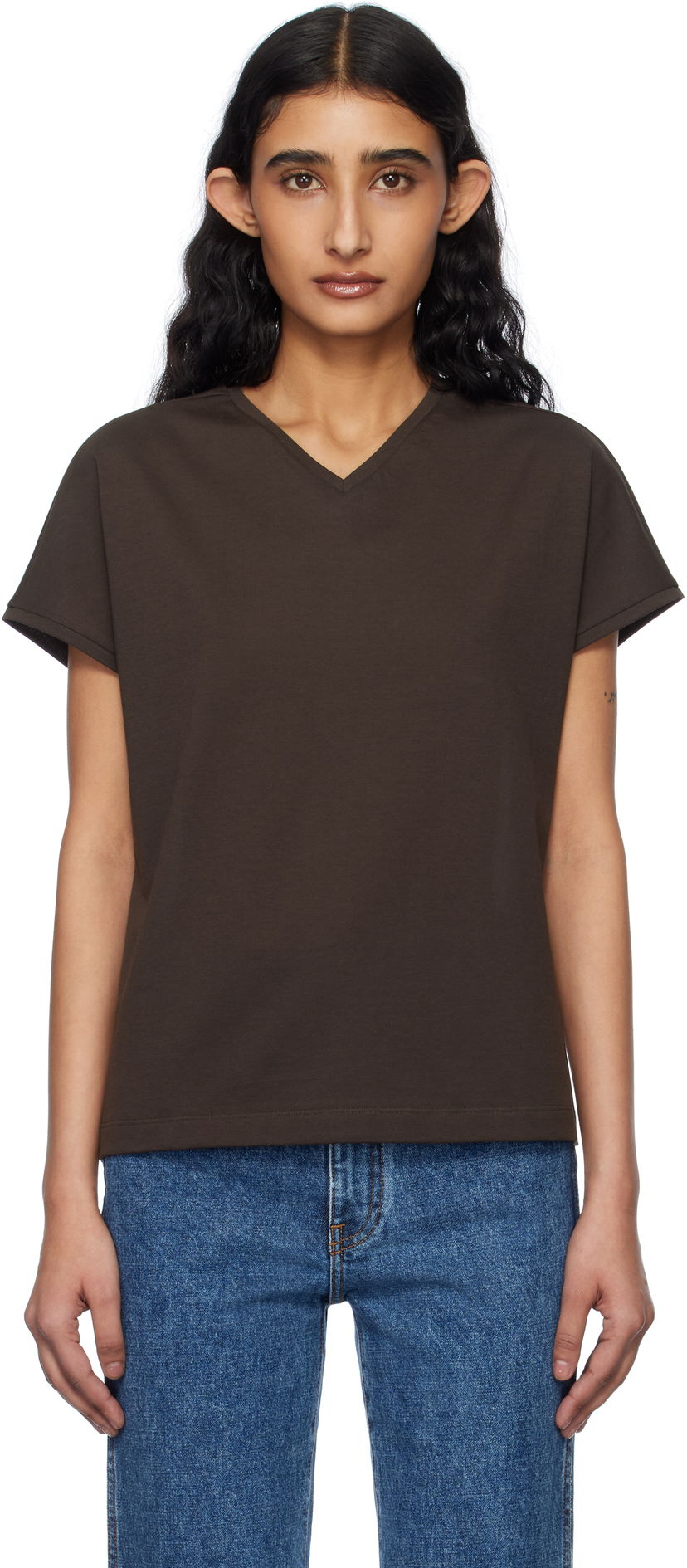 Majica kratkih rukava Khaite Khaite Devra V-Neck T-Shirt Smeđa | 2377166