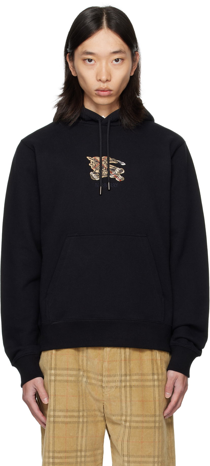 Dukserice Burberry Burberry Cotton Hoodie with Equestrian Knight Design Crna | 8116060