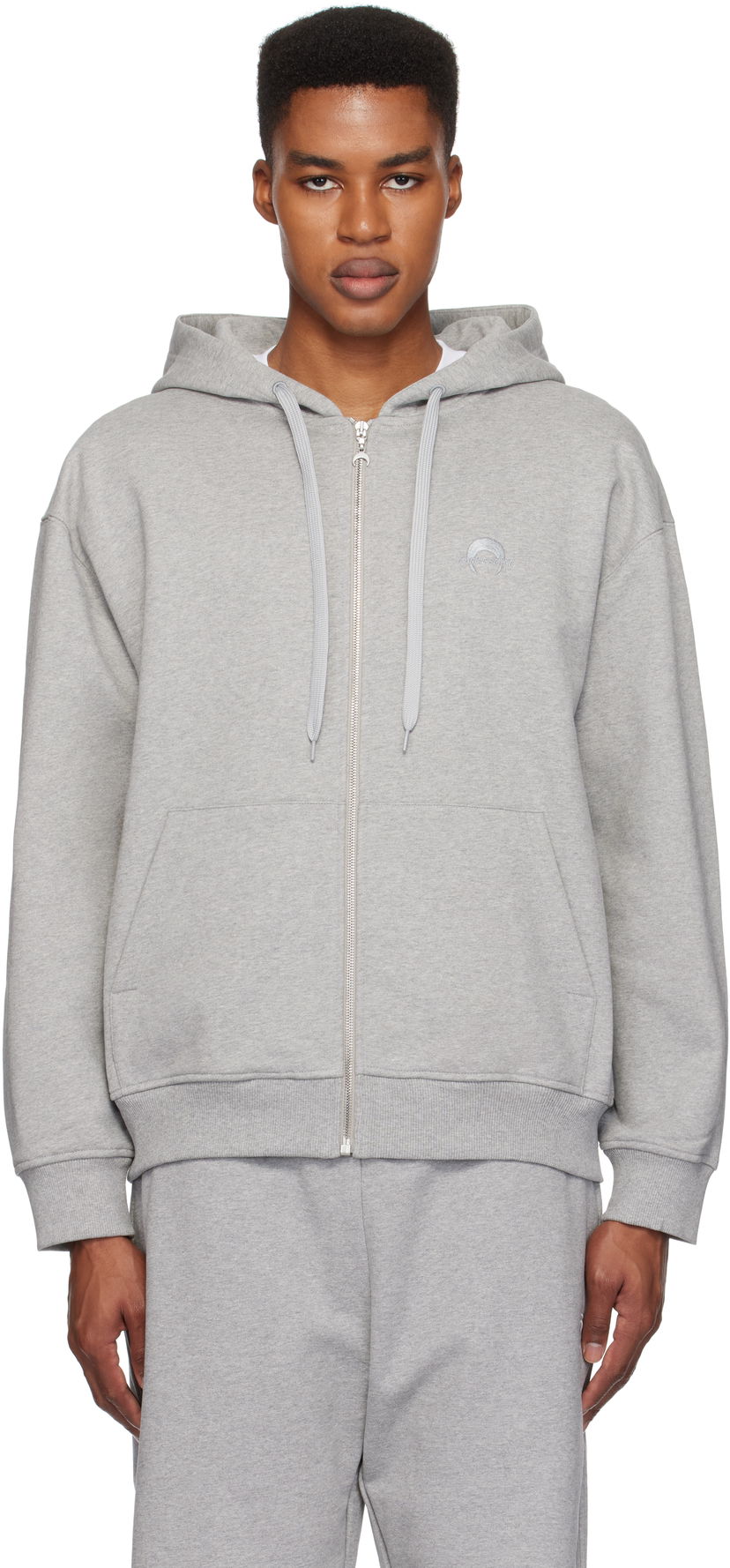 Dukserice Marine Serre Moon Logo Fleece Zip Hoodie Siva | UST017A CJER0013