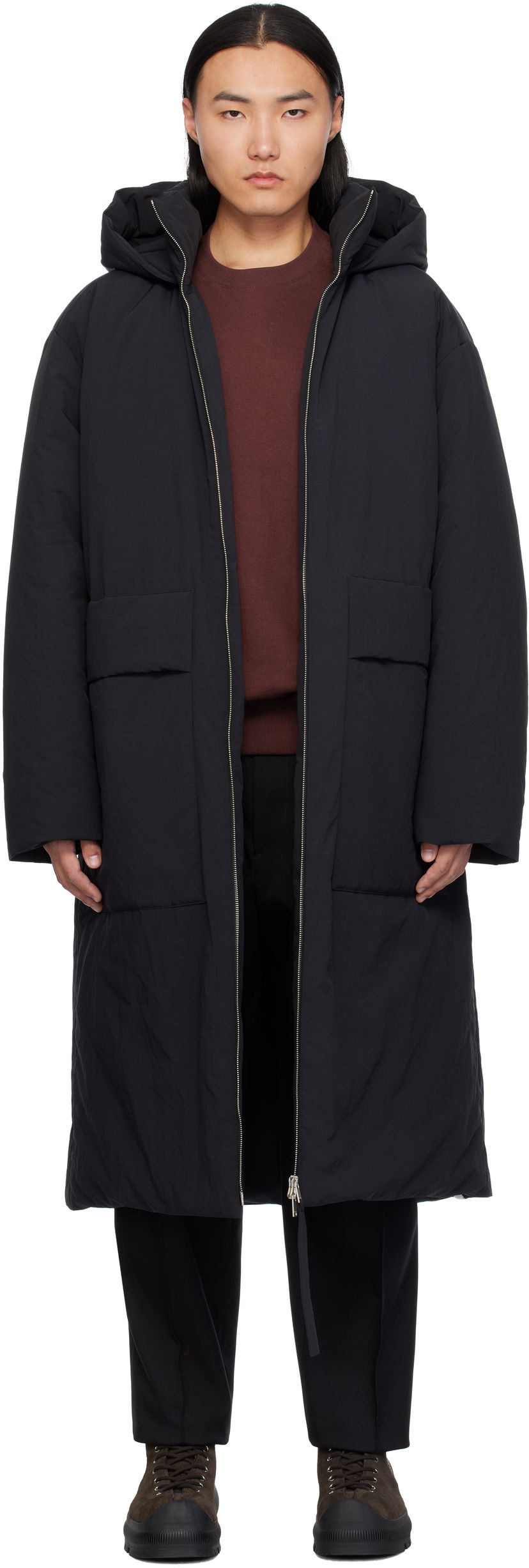 Pernata jakna Jil Sander Hooded Down Coat Crna | J47AF0144_J70008