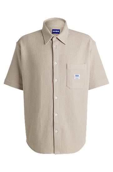 Košulja BOSS HUGO Men's Waffle-Structured Cotton Blend Short-Sleeved Shirt Bež | 50540316