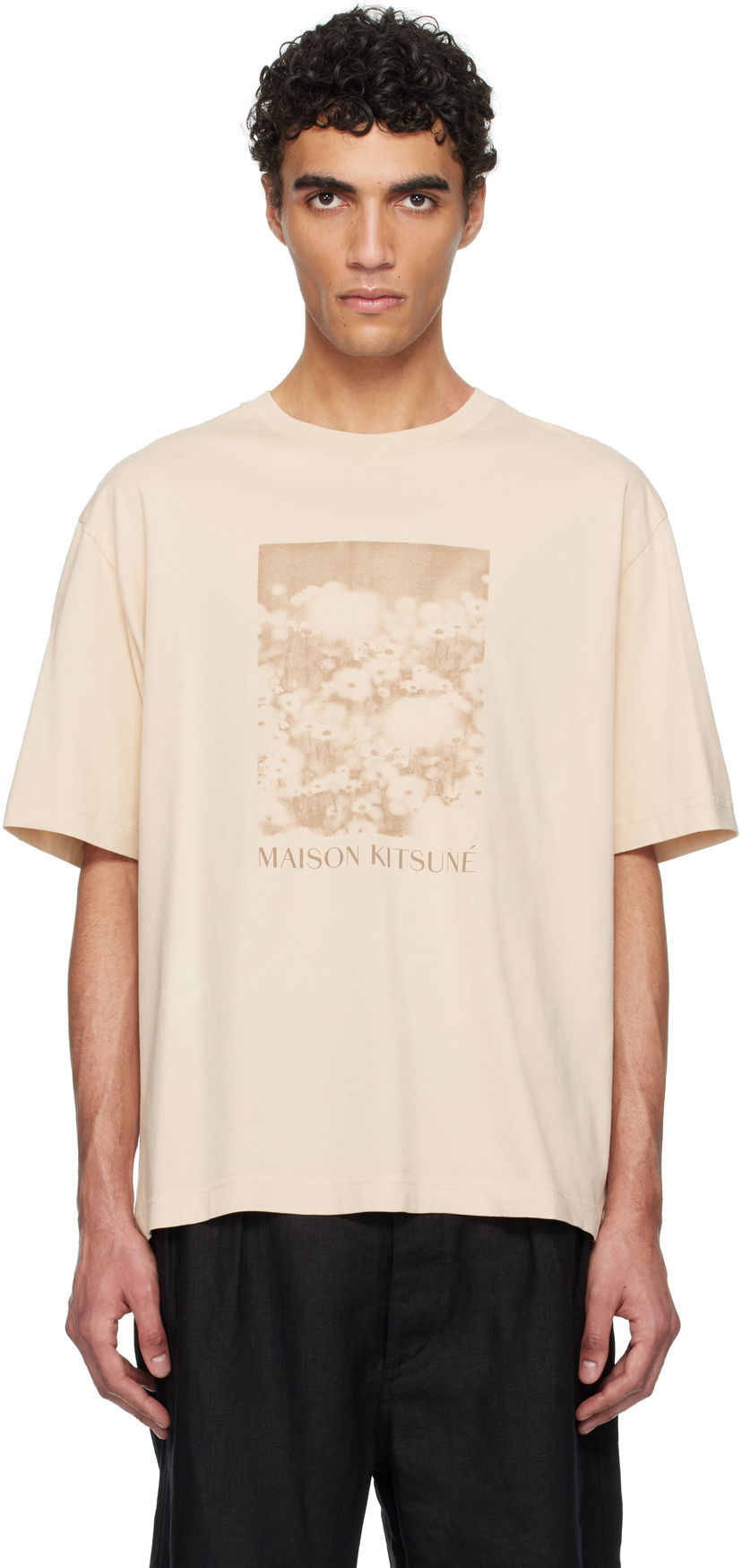 Majica kratkih rukava MAISON KITSUNÉ Maison Kitsuné Daisy Field Oversize T-Shirt Bež | OM00114KJ7016