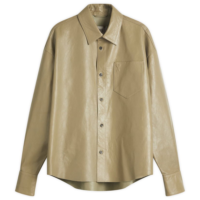 Košulja AMI AMI Paris Boxy Fit Leather Overshirt, Size Large Bež | UJK246-LH0051-375