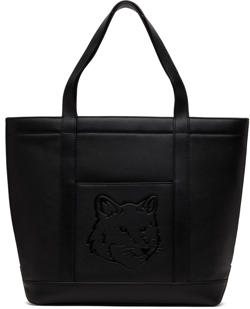 Tote bag MAISON KITSUNÉ Maison Kitsuné Fox Head Leather Medium Tote Crna | OW05110LC0045