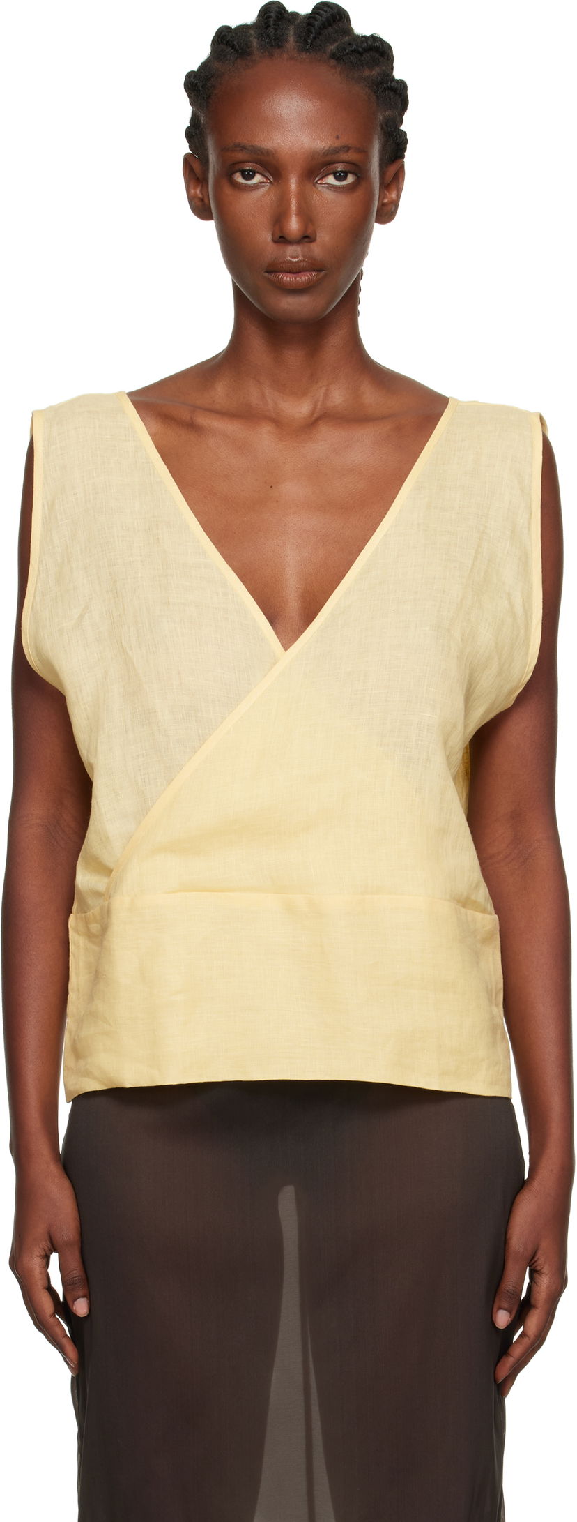 Majica bez rukava Baserange Baserange Garlin Wrap Linen Top Žuta | TSGA-FL-AU25