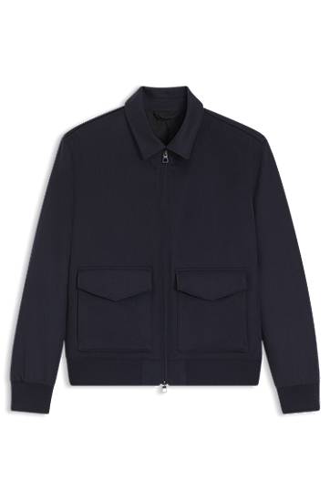 Bomber jakna BOSS BECKHAM x BOSS Zip Jacket with Flap Pockets Wool and Cashmere Tamnoplava | 50555817, 0