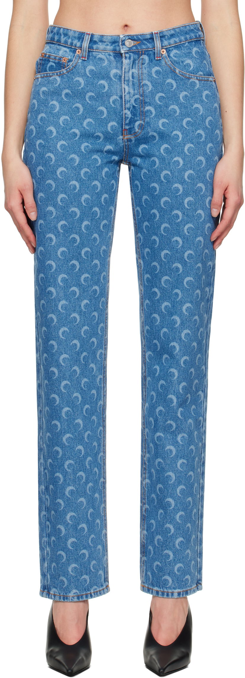 Jeans Marine Serre Marine Serre Moon Laser Loose Jeans Plava | WPA128A CDEN0002