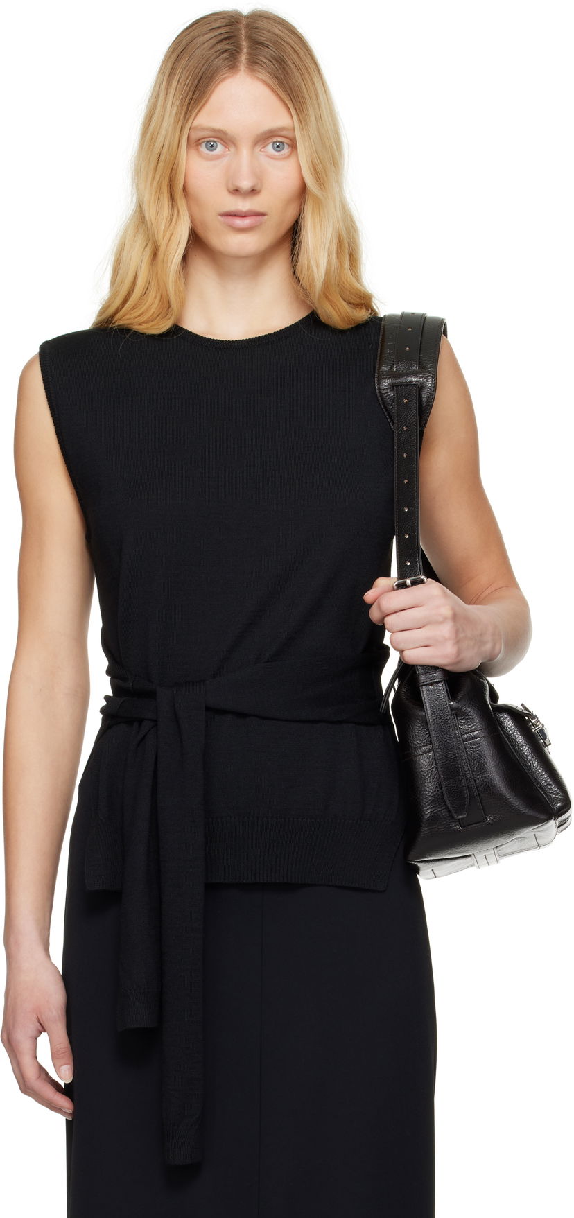 Džemper LEMAIRE Lemaire Trompe L'oeil Sleeveless Tie-Waist Sweater Crna | TO1323 LK087