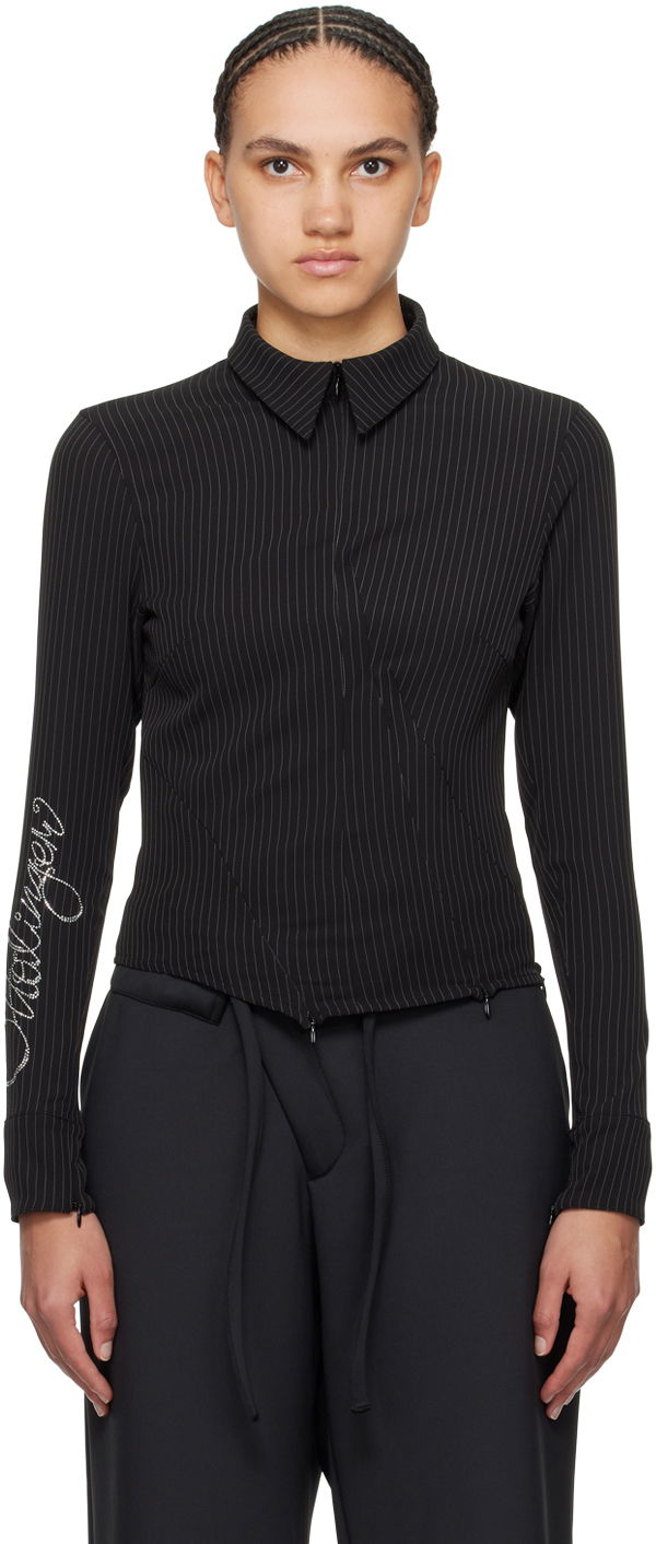 Košulja Ottolinger Ottolinger Pinstriped Zip Shirt Crna | 1103003