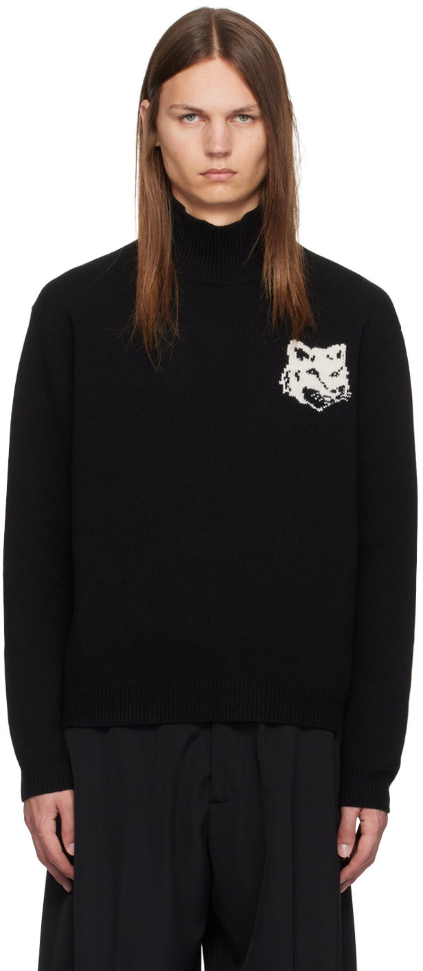 Džemper MAISON KITSUNÉ Fox Head Intarsia Turtleneck Sweater Crna | NM00807KM0329