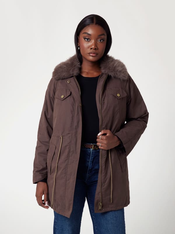 Parka GUESS Faux Fur Collar Parka Jacket Smeđa | W4BL45WGK30