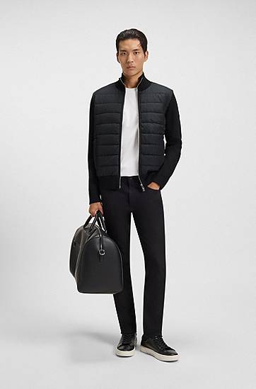 Bomber jakna BOSS Mixed-material jacket with padded front and knitted sleeves Crna | 50549991, 1
