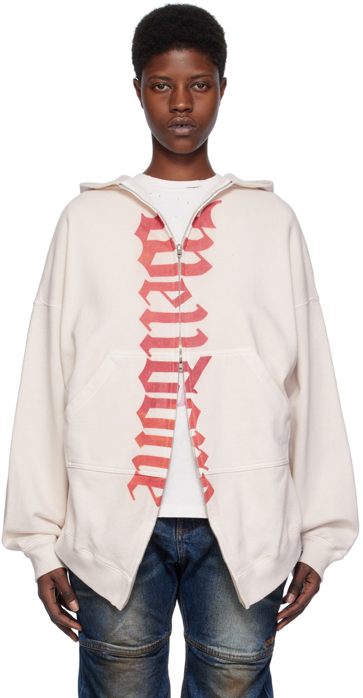 Dukserice We11done We11done Printed Zip-Up Hoodie Bež | WD-TJ0-24-812-U-WH