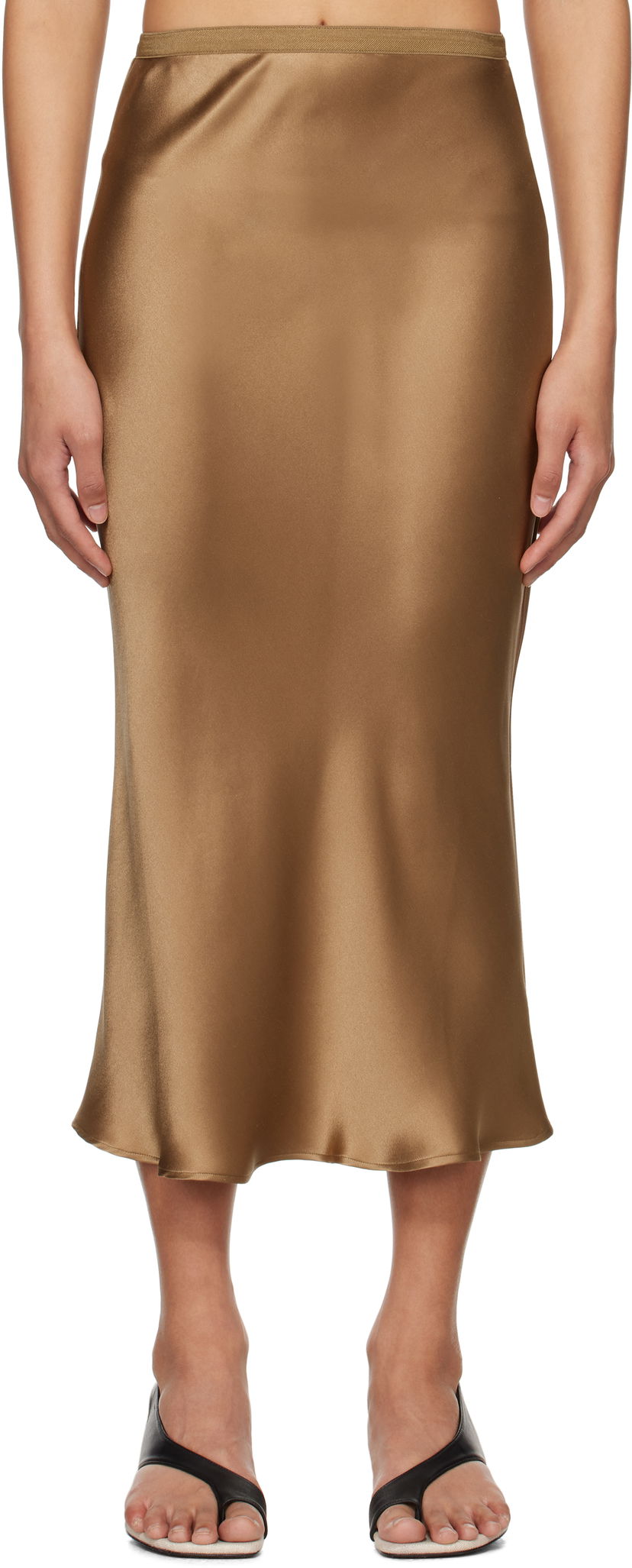 Suknja Anine Bing Anine Bing Bar Silk Midi Skirt Smeđa | A-04-4001-DKG22