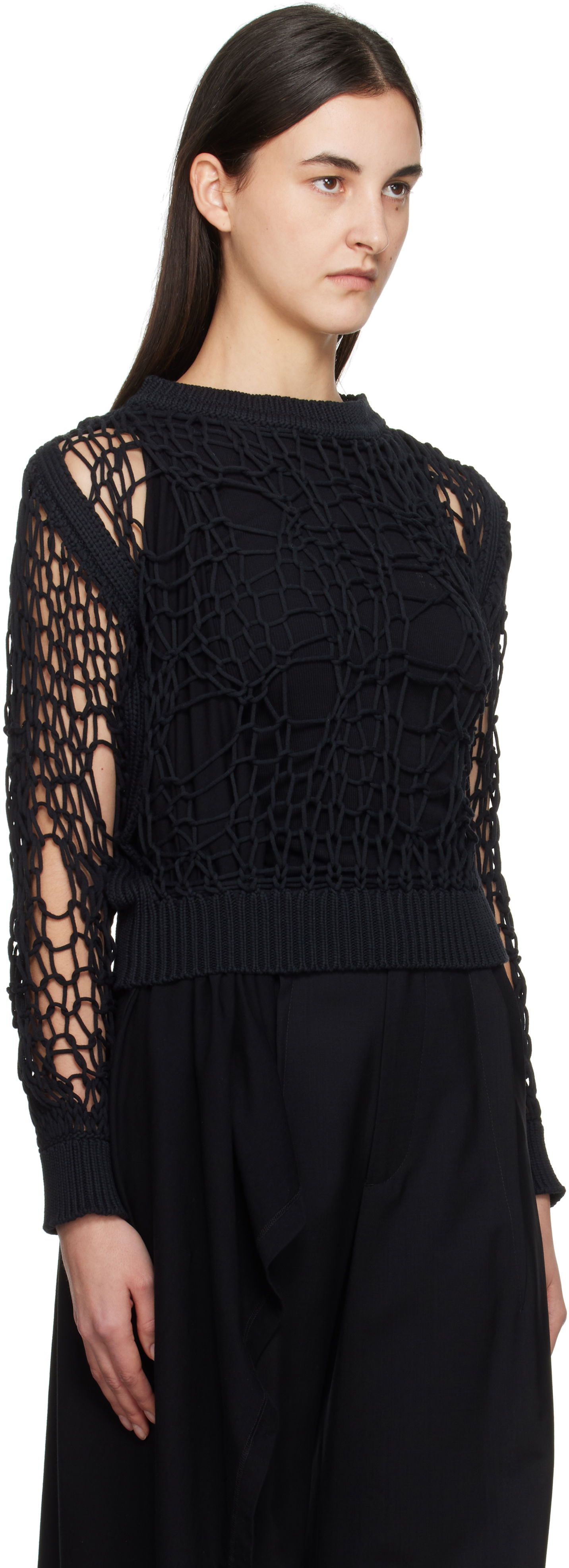 Džemper Maison Margiela MM6 Maison Margiela Messy Filet Crewneck Sweater Crna | S52HL0039 M13083, 1