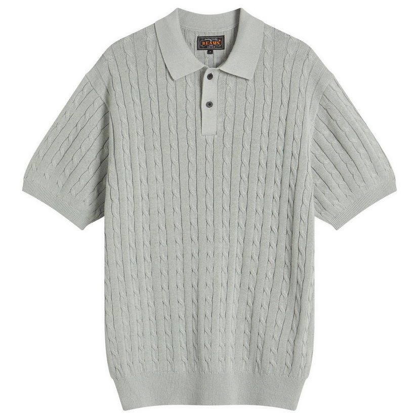 Džemper BEAMS Beams Plus Cable Knit Polo Shirt, Size Large Siva | 3802-0022-103-71