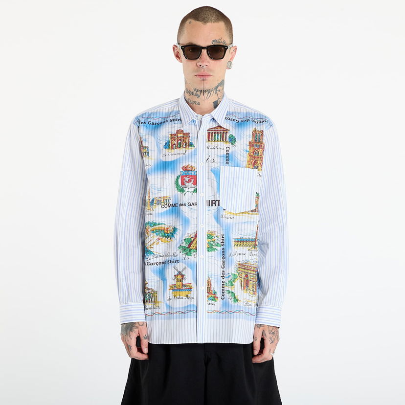 Košulja Comme des Garçons Comme des Garçons SHIRT Striped Shirt With Paris Map Print Višebojno | FP-B058-W25 White