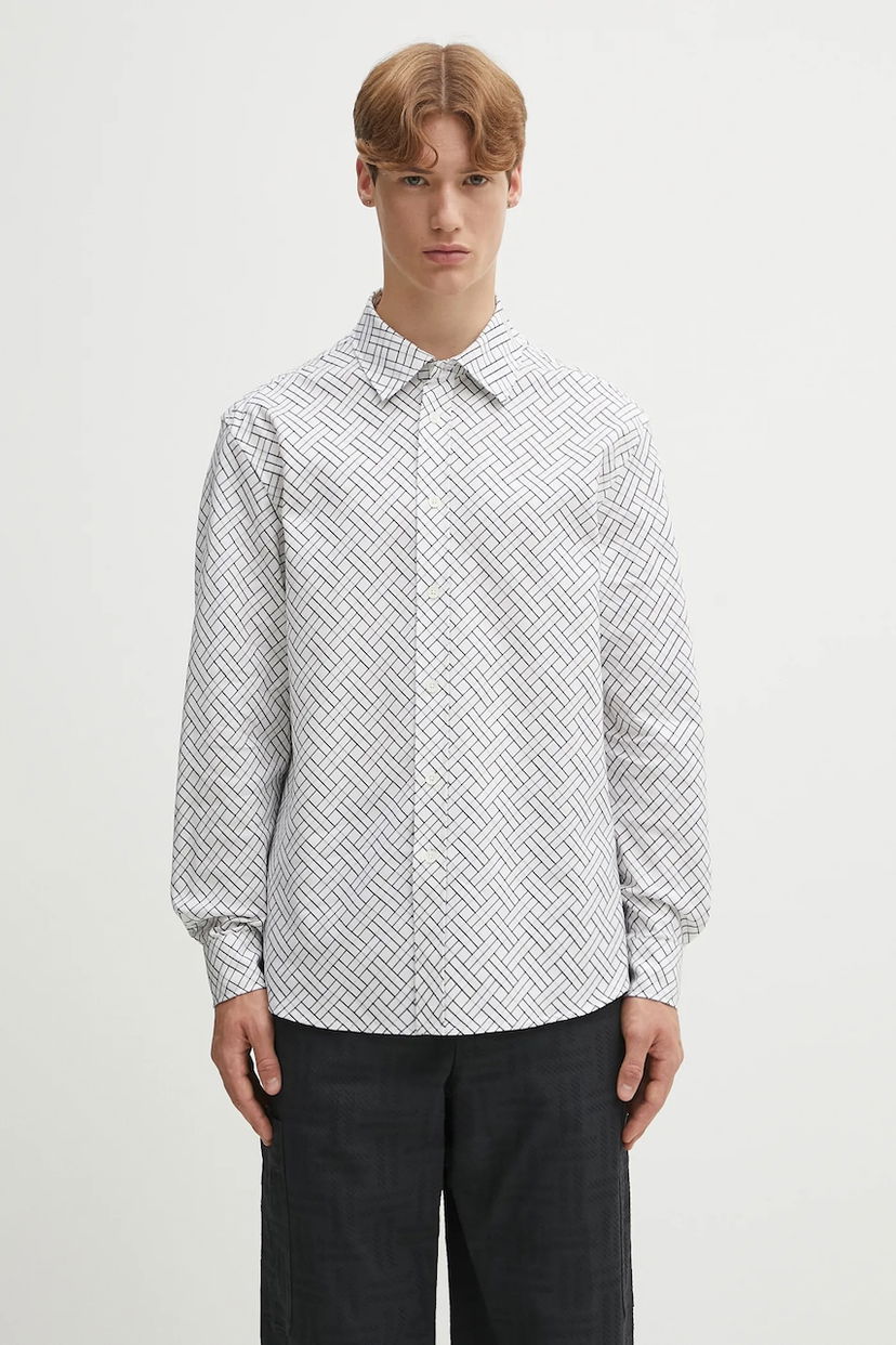 Košulja KENZO Weave Relaxed Fit Shirt with Classic Collar Bijela | FF65CH4029JD