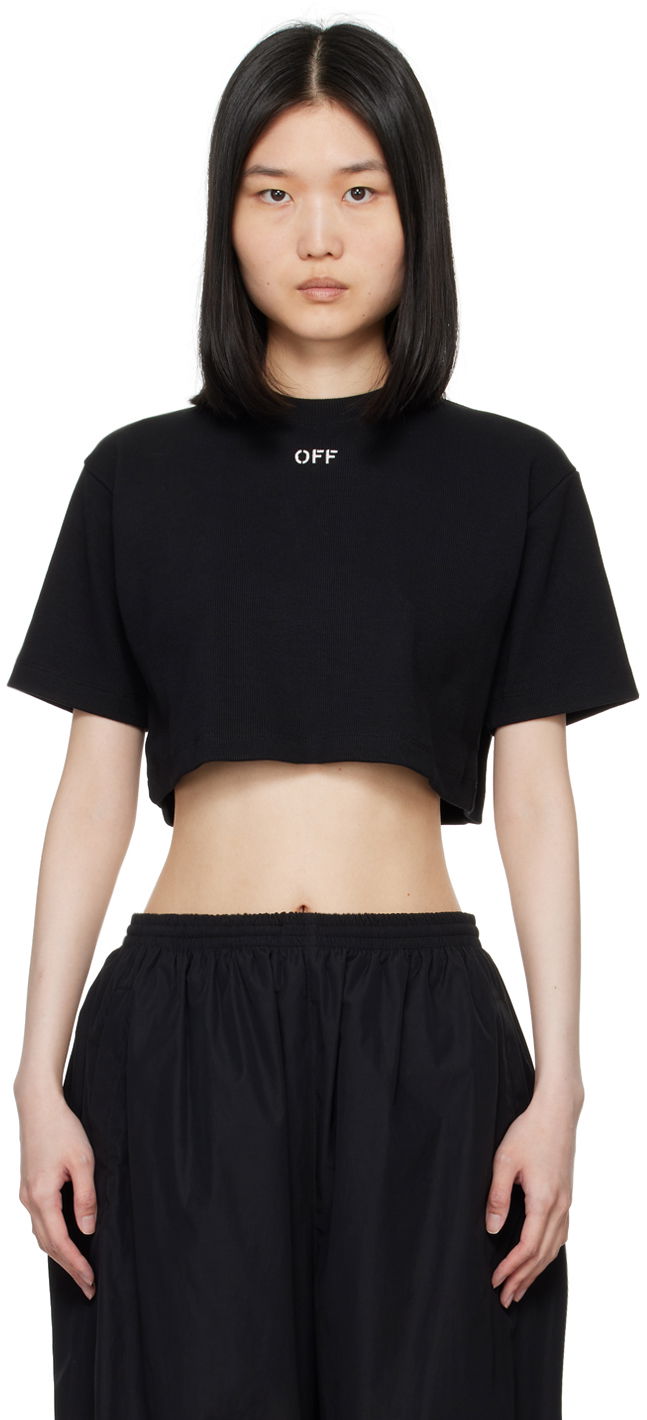 Crop top Off-White Black Off Stamp Rib Cropped T-Shirt Crna | OWAA081C99JER0041001