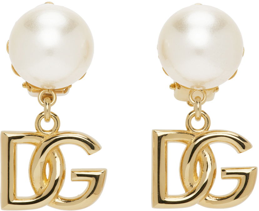Naušnice Dolce & Gabbana Gold Pearl Logo Earrings Metalik | WEO2N1 W1111