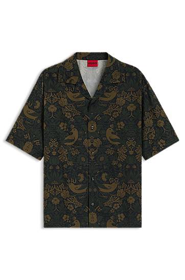 Košulja BOSS Oversized-Fit Printed Cotton Poplin Shirt Zelena | 50545377