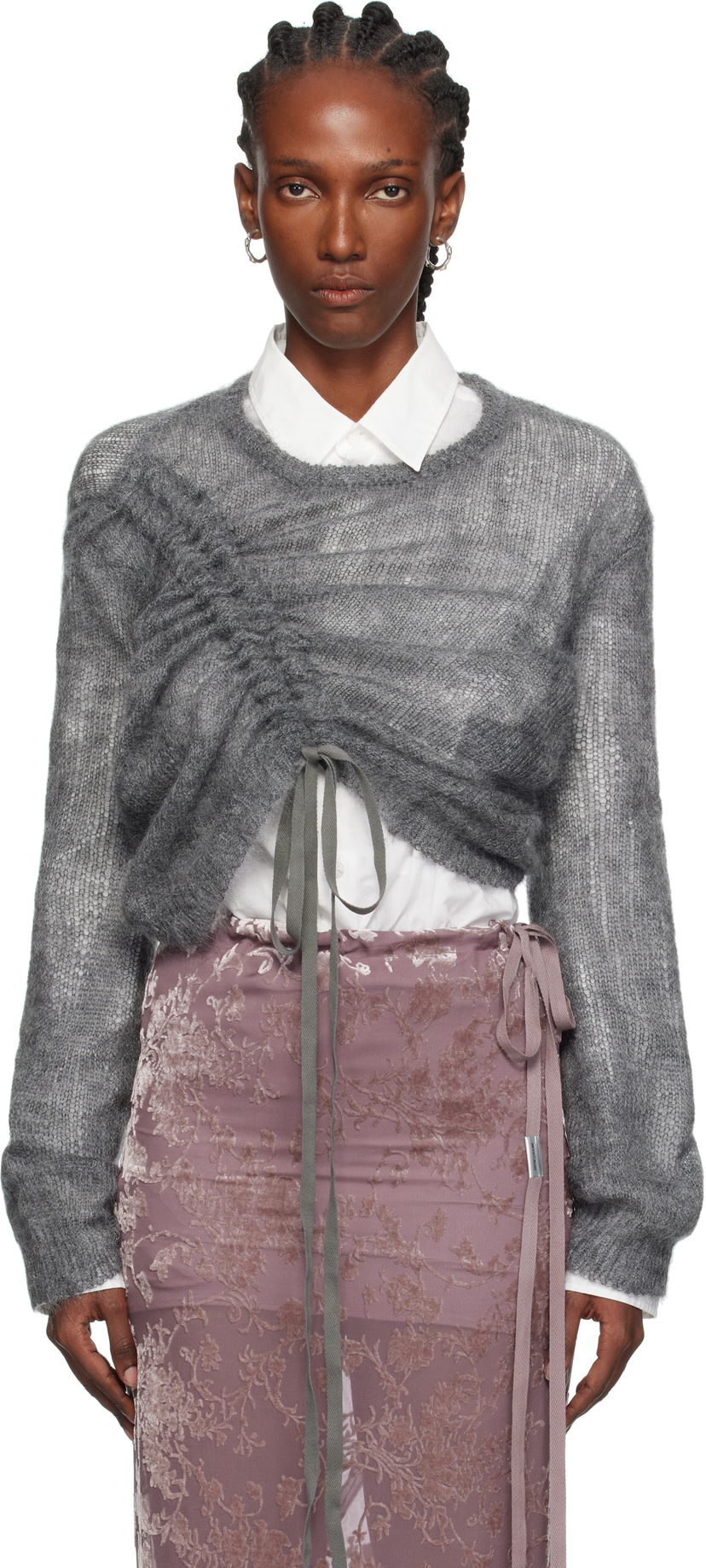 Džemper Ann Demeulemeester Ann Demeulemeester Zinaida Drawstring Sweater Siva | 2520-W-KN35-KN069-088