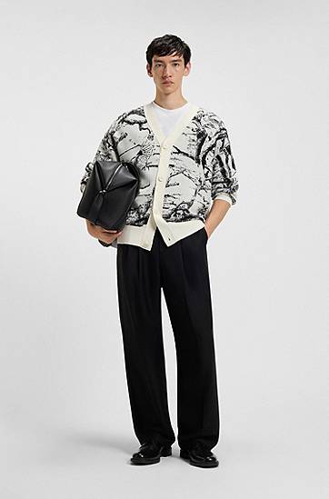 Džemper BOSS Oversized-fit Cardigan with Birch Tree and Owl Jacquard Pattern Višebojno | 50546872, 1