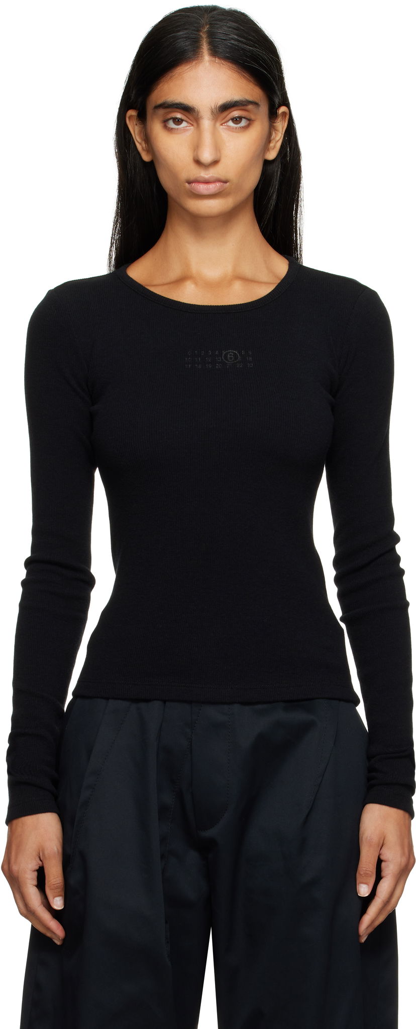 Majica kratkih rukava Maison Margiela MM6 Maison Margiela Wool Blend Rib Jersey Long Sleeve T-Shirt Crna | S52NH0029 M20122