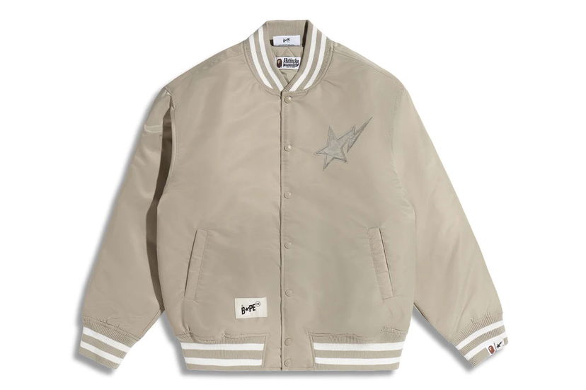 Jakna BAPE BAPE x Highsnobiety Nylon Varsity Jacket Charcoal Bež | 1J73-141-903