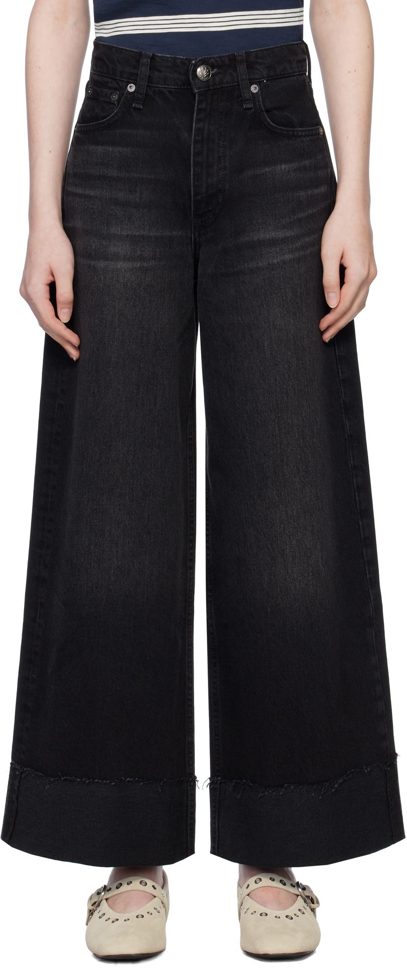 Jeans rag & bone Sofie Ankle Wide Leg Jeans Crna | WDD24H2993RGBL