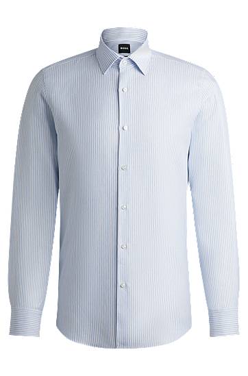 Košulja BOSS Slim-Fit Striped Linen-Blend Shirt Plava | 50539206