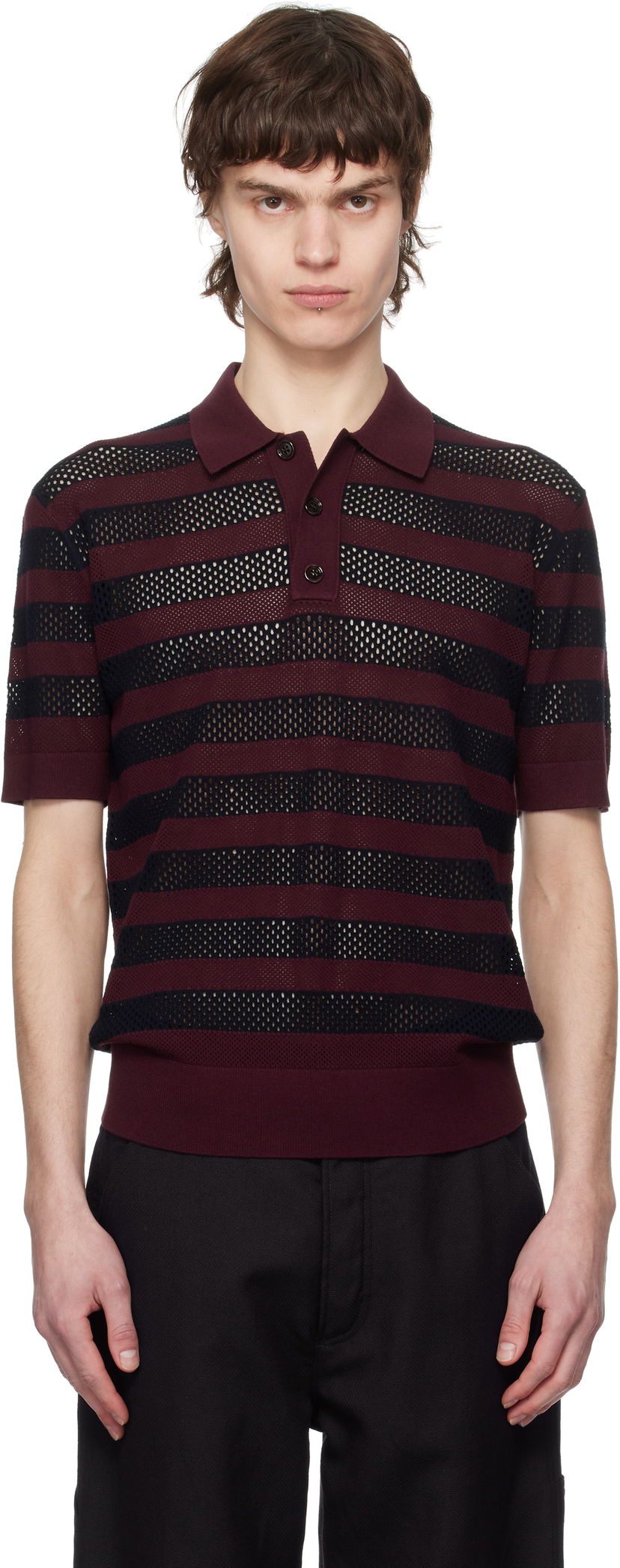 Polo majica Dries Van Noten Dries Van Noten Striped Knit Polo Tamnocrvena | 251-021214-1701