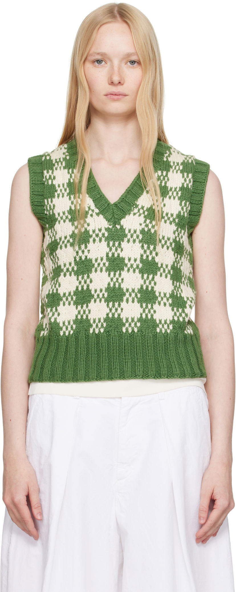 Džemper YMC YMC Heidi Checkered Knit Vest Zelena | Q8YAB