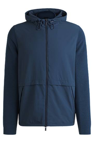 Jakna BOSS Knitted Panel Softshell Jacket Plava | 50531168