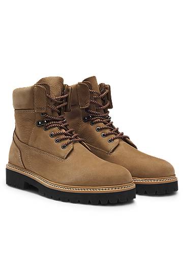 Tenisice i cipele BOSS Nubuck-Leather Half Boots with Padded Collar Smeđa | 50552695