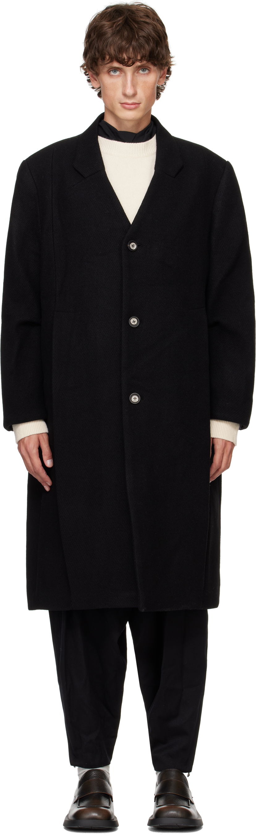 Kaputi ADER ERROR Pleated Long Coat Crna | BN01FWCT0101BK