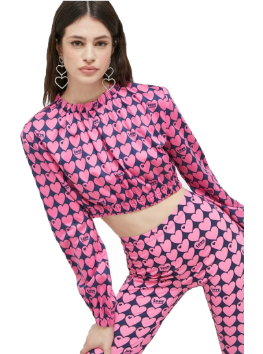 Košulja Moschino CROPPED STRETCH SATIN ALL-OVER HEARTS BLOUSE Ružičasta | W.C.E70.00.S.3957