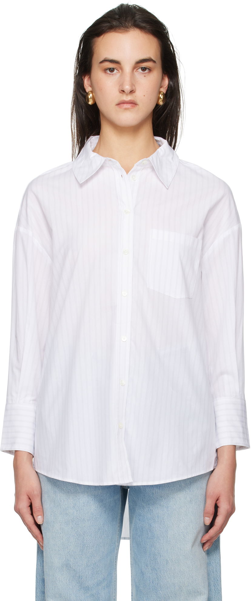 Košulja Anine Bing Striped Oversized Cotton Shirt Bijela | A-07-10543-MTL31