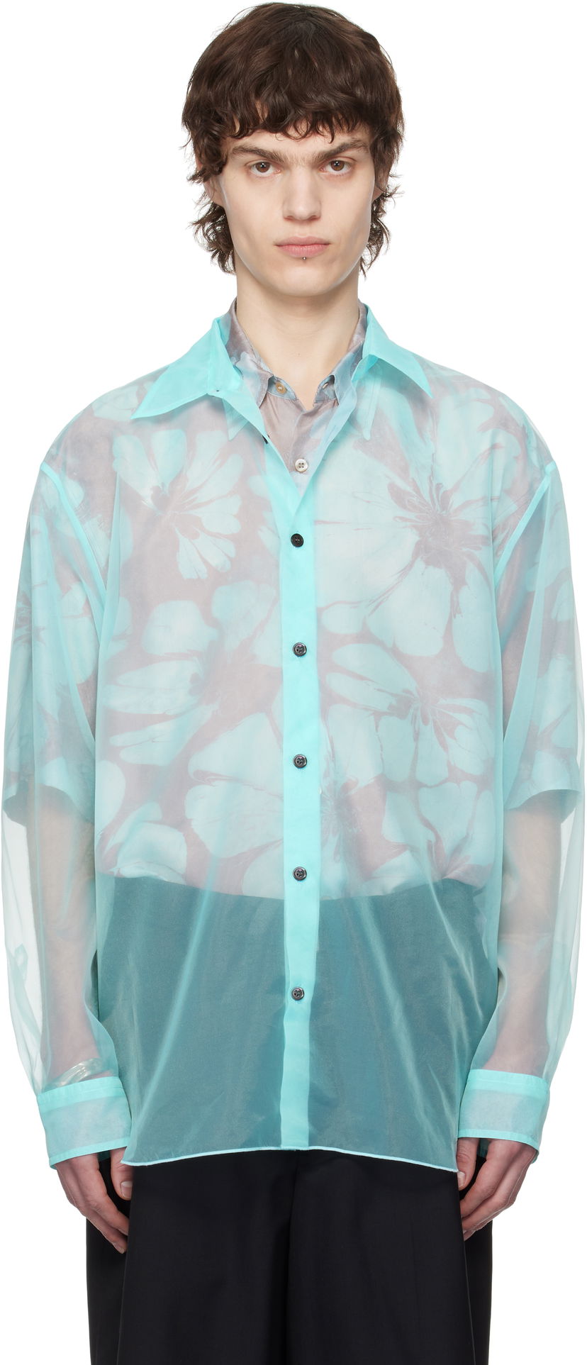 Košulja Dries Van Noten Dries Van Noten Organza Floral-Print Shirt Tirkiz | 251-020732-1501